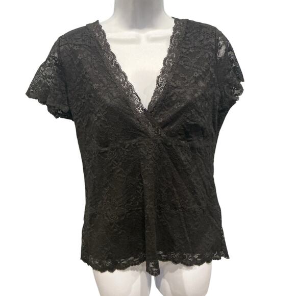 Vintage Ann Taylor Womens Y2K Lace Babydoll Top Size Large Black Romantic Witchy - Picture 1 of 7